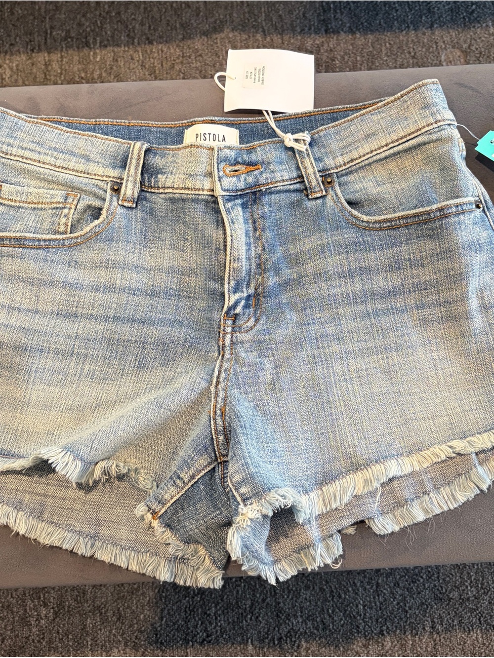 pistola light blue frayed hem denim shorts
